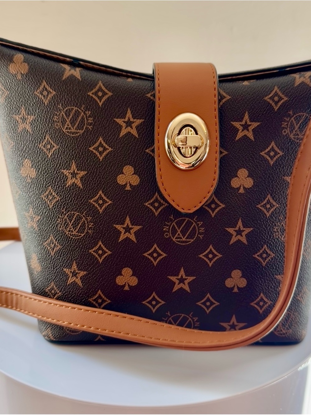 Only Lany Crossbody Bag in Brown with Gold Hardware With a Unique fold closure